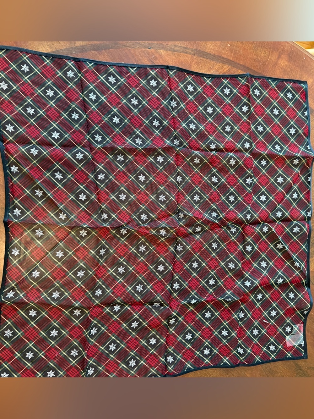 Vintage Talbots 100% Silk Scarf Square Black Red Snowflake Holiday